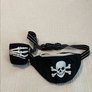 Black Skull & Crossbones Fanny Pack with Skeleton Drink Holder